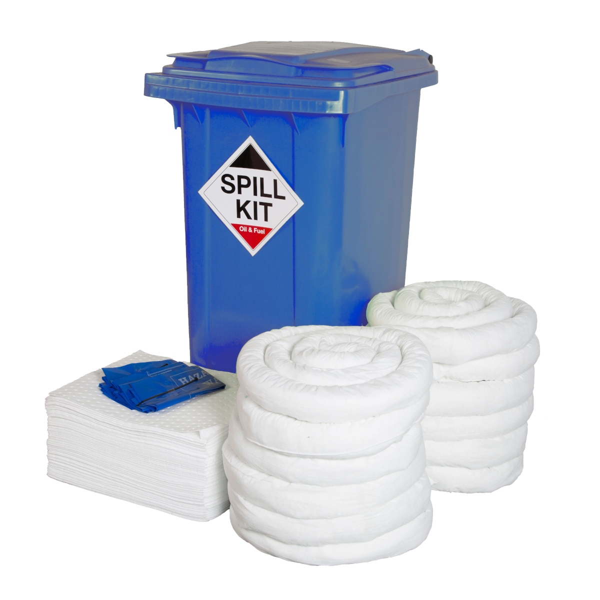 240 Litre Oil & Fuel Spill Kits In Blue Wheelie Bin Hydraulic Megastore